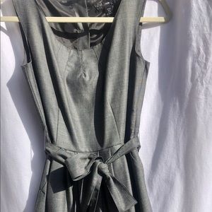 Tie Waist Button Back Gray Work Dress